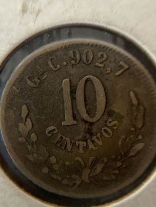 Mexico 10 Centavos 1873 Ga Rare Low Mintage 25k Minted