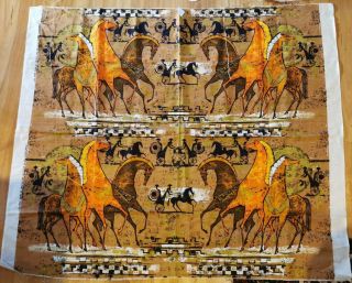 Rare Vintage Mid Century Modern Stylİsed Horse/chariot Ny/us Screen Print Fabric