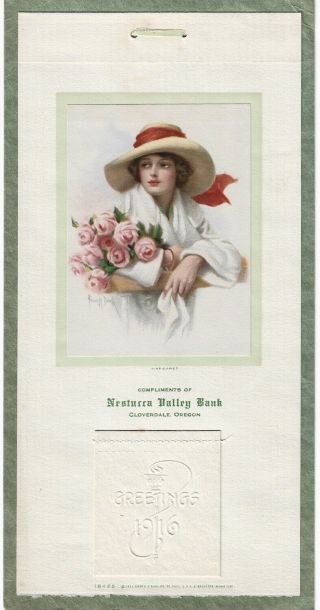 Antique 1916 B&b Bank Advertising Calendar Edwardian Maiden Frank H.  Desch Fine