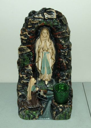 Rare Vtg Large 14.  5 " Virgin Mary Grotto/ Shrine/ Altar Religious (chalkware?)