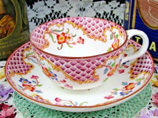 Brown Westhead Moore (cauldon) Waffle Pattern Floral Tea Cup And Saucer