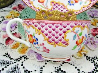 BROWN WESTHEAD MOORE (CAULDON) WAFFLE PATTERN FLORAL TEA CUP AND SAUCER 3