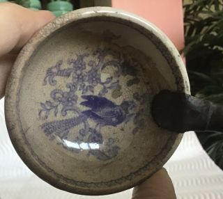 Antique Ceramic Metal Ladle 1800’s Transferware Farmhouse Blue & White Primitive