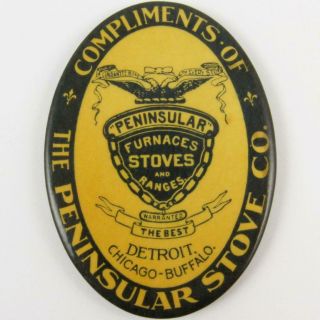 Antique Peninsular Stove Co.  Detroit Advertising Celluloid Pocket Mirror