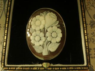 Antique Art Nouveau:finely Hand Carved Shell Cameo Solid Silver Brooch