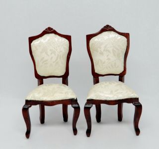 2 Vintage Upholstered Mahogany Chairs Dollhouse Miniature 1:12