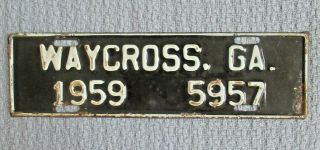 Rare Vintage 1959 Waycross Georgia City License Plate Tag 5957 White On Black