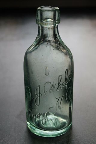 Antique Squat Blob Top D.  J.  Whelan Soda Water Bottle Troy Ny