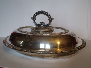 Vintage Antique Engraved Marriage Piece Silver Plated Serving Dish.  Dated 1892