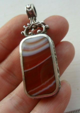 Vintage Antique Style Jewellery Silver Hallmarked Pendant Double Sided Agate
