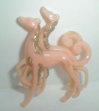 Antique Pink Pony Horse Pin Very Unusual Celluloid Plastic Art Deco Style Big