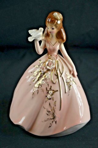Rare Vintage Josef Originals Girl With Dove 7.  25” Figurine “fantasia In Pink”