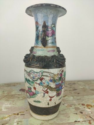 Antique Chinese crackle glaze warrior vase 2