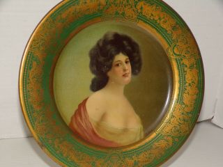 Antique Tin Art Vienna Lady Plate