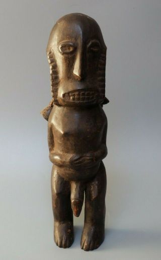 Unusual African Tribal Art Carved Wooden Phallic Figure With Rattle Seeds Congo?