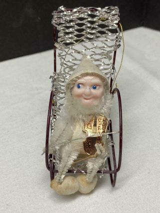 Rare Adorable Vintage " Gnome/elf Sitting In A Chair " Christmas Ornament Chenille