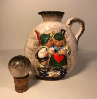 Rare Vintage Goebel Ceramic Decanter Bottle German Boy Girl Signed K.  L 24 3