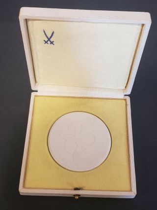 Rare Meissen Germany Crossed Swords White Bisque Porcelain Plaque Medallion Coin