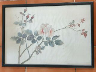 A Lovely Qing Dynasty Chinese Silk Embroidery Of A Rose 2