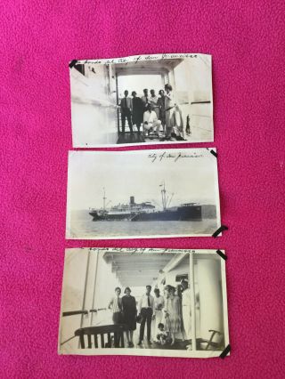 1927 Antique 3 Photos Steam Ship Acapulco - San Francisco Bay Deck Uniform Anchor
