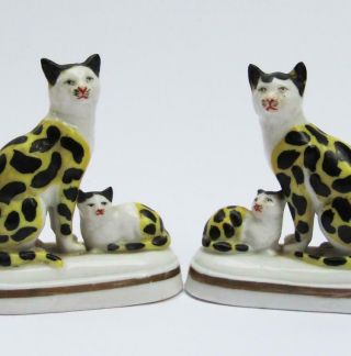 Pair Antique Porcelain Cat Figures Chelsea Marks