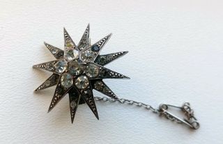 Antique Victorian 900 Silver Star Shaped Brooch With Diamond Paste Stones