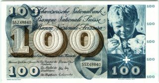 Rare Switzerland 100 Francs 1967 Aunc/unc Large Banknote - K172