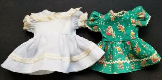 Vintage Set Of 2 Doll Dresses For Small Dols 12 13 " Blue Organdy And Green Pr