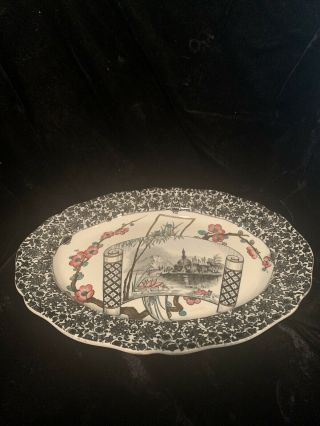 Antique Copeland England Porcelain Serving Platter Castle Scene Floral 11”