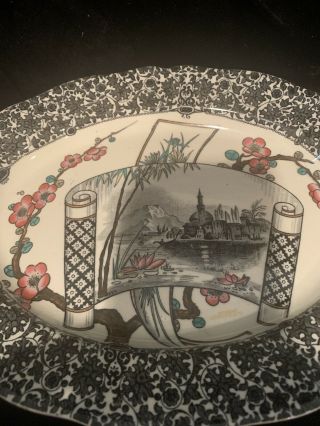 Antique Copeland England Porcelain Serving Platter Castle Scene Floral 11” 2