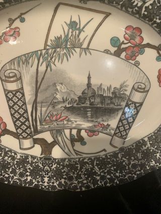 Antique Copeland England Porcelain Serving Platter Castle Scene Floral 11” 3