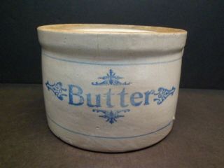 Antique Stoneware Butter Crock with Lid,  Blue Markings, 2