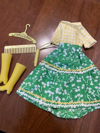 Vintage Barbie Clone Maddie Mod Mitzi Peasant Skirt &top 1960’s Lime/yellow Acc