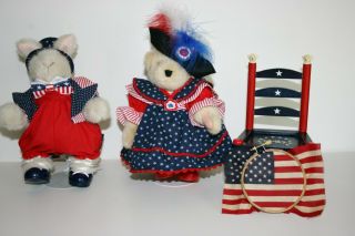 1992 Muffy/hoppy July 4 Yankee Doodle W/stands,  Ladder - Back Chair,  3 " Hoop W/flag