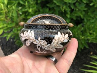 Antique Chinese Cloisonne Enamel Censer Or Bowl With Unusual Swivel Cover Qing