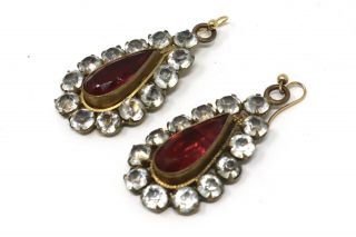 A Fine Antique Victorian Gilt Metal Paste Cluster Dropper Earrings 23122