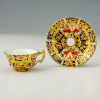 Antique Royal Crown Derby Porcelain - Old Imari Pattern Miniature Cup & Saucer