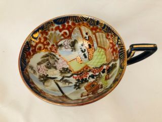 ANTIQUE JAPANESE KUTANI HIGH FOOTED TEA CUP AND SAUCER GOLD/MULTICOLOR 3