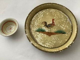 Antique Dolls House Hand Painted German Treen Tray And Bowl