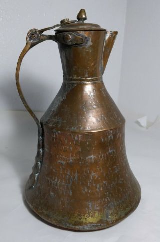 Antique Hand Hammered Copper Pitcher With Lid - Primitive Rustic