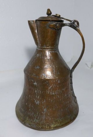 Antique Hand Hammered Copper Pitcher with Lid - Primitive Rustic 2
