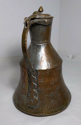 Antique Hand Hammered Copper Pitcher with Lid - Primitive Rustic 3