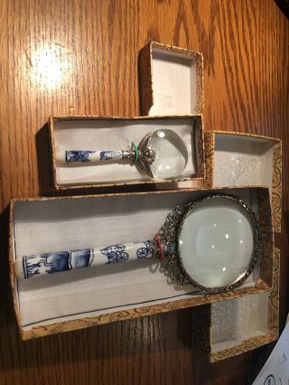 Meissen Or Delft Magnifying Glasses - Set Of 2