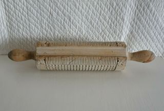 Large Antique Wood 10cm Diam Embossed Rolling Pin Kitchenalia Shortbread Pastry
