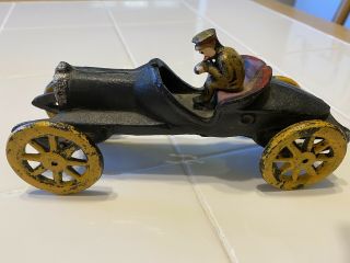 Rare Vintage 1920s Cast Iron Boat Tail Race Car With Driver