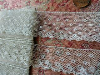 2 Very Old Fine French Val Lace Trim Antique Net Tulle
