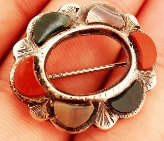 1909 Antique Hallmarked Scottish Solid Sterling Silver Agate Brooch Pin