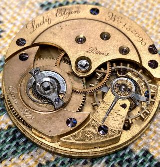 Rare 10 Size Lady Elgin 15 J Pocket Watch Movement,  Keywind,  Low Serial Number
