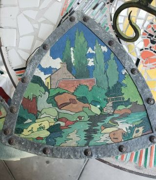 Rare Vintage Arts And Crafts Style Painted Metal Plaques Sheilds Signed