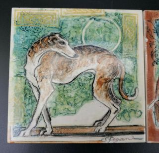 Hand Painted Ceramic Tile Wippet Grayhound Dog Artist S Fegan Set of 2 Porcelain 2
